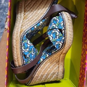 Tory Burch Brown and Blue Espadrilles